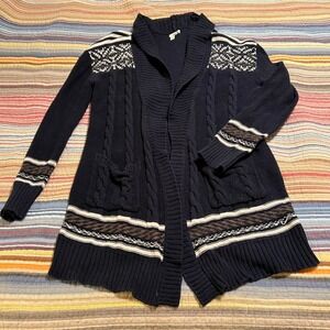 ABOUND Women Navy Blue Cable Knit Shawl Collar Long Cardigan Sweater Size L